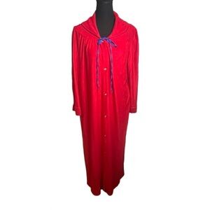 Vintage Merville Red Robe Sz M 60s/70s Lounge Nightgown USA Made Snap Buttons